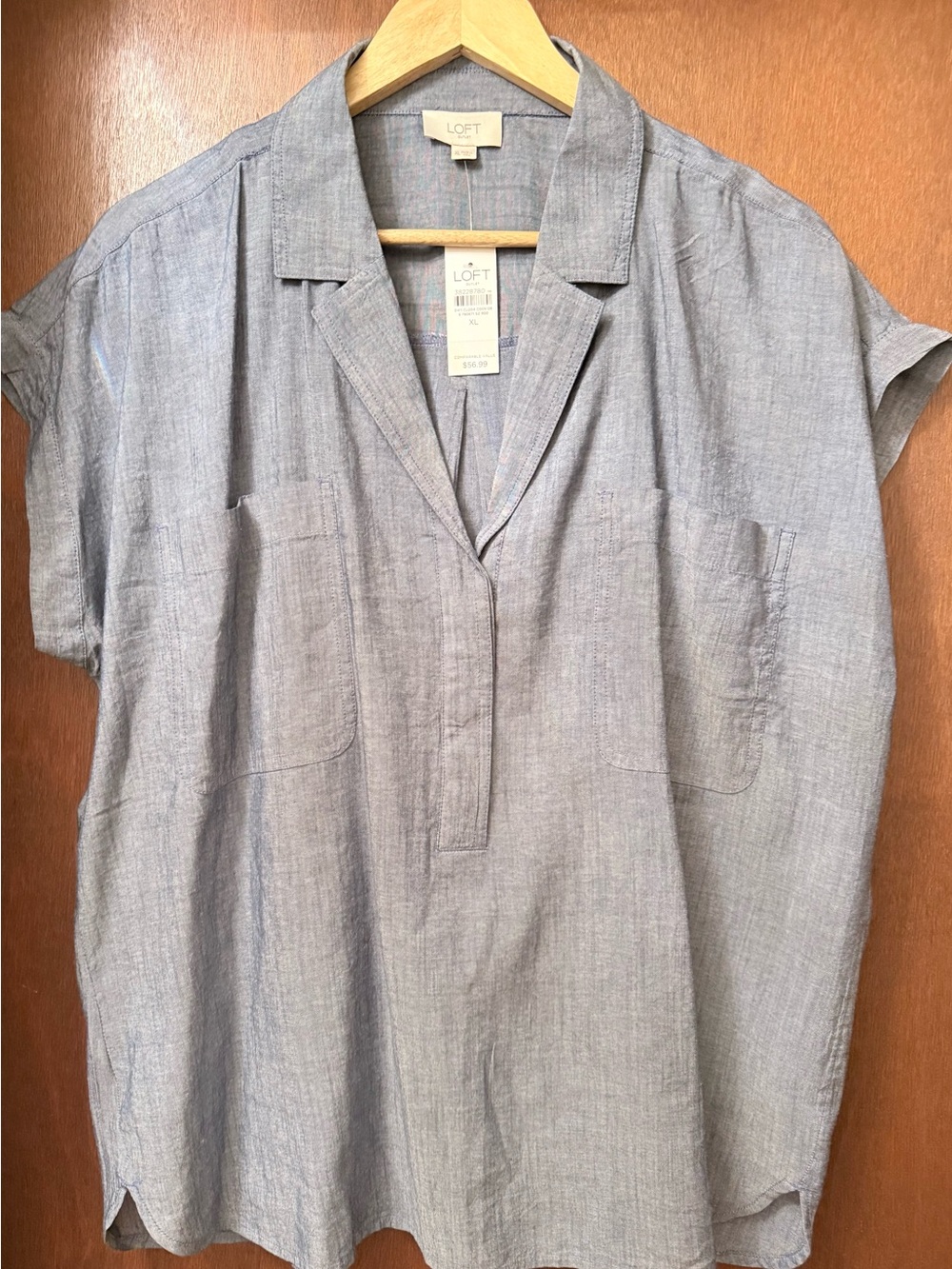 LOFT Light Blue Short-Sleeve Camp Collar Button-Down Shirt